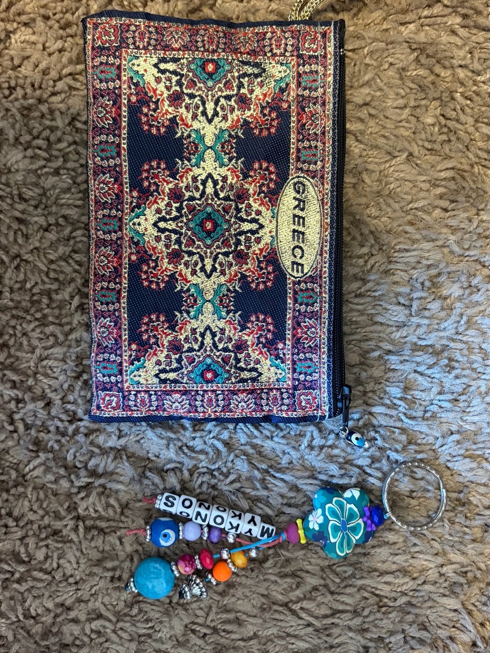 & Other Stories Multicolor Tapestry Zip Card Holder with Beaded Keychain